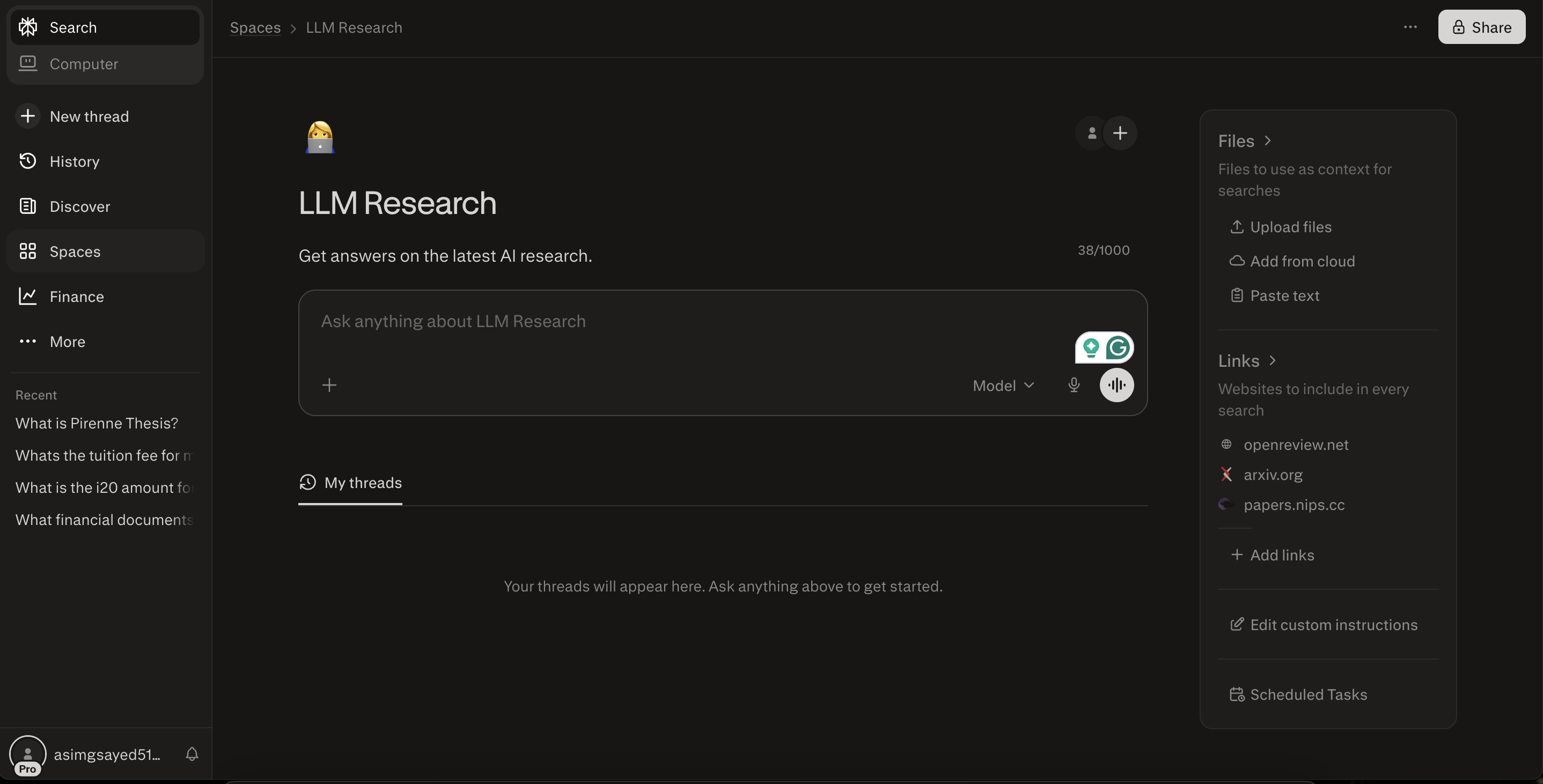 Perplexity AI interface